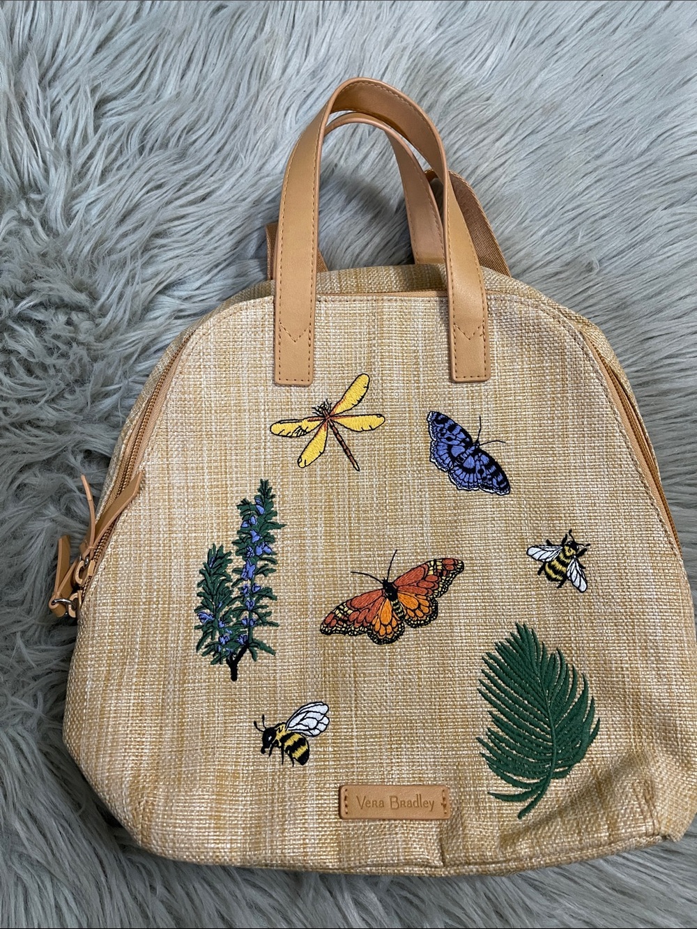 Vera Bradley Tan backpack with Colorful Embroidered